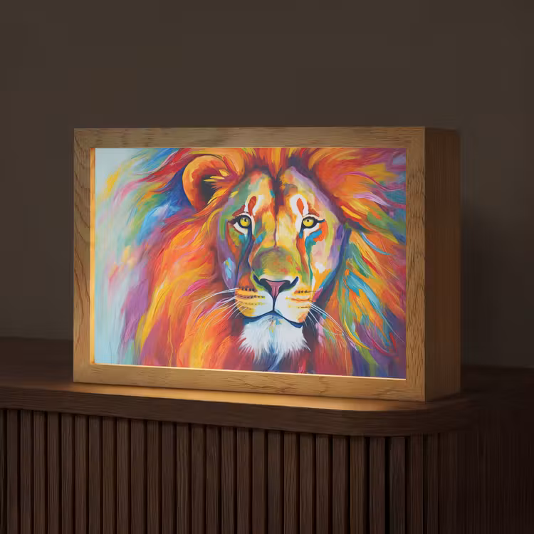 Leeuw - Dieren - Olieverf - Regenboog Light Box met kabel (Tafellamp) klein -z3d_website