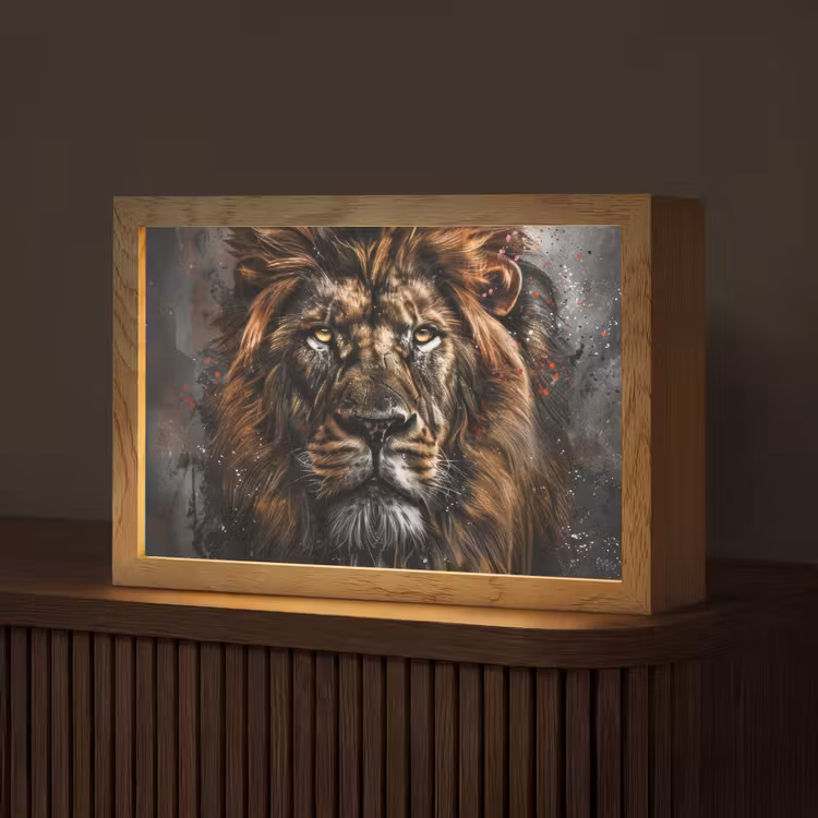 Leeuw - Dieren - Portret - Zwart - Luxe Light Box met kabel (Tafellamp) klein -z3d_website
