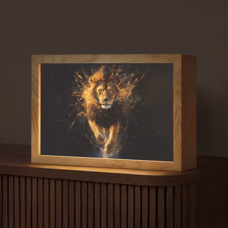 Leeuw - Zwart - Oranje - Verf Light Box met kabel (Tafellamp) klein -z3d_website