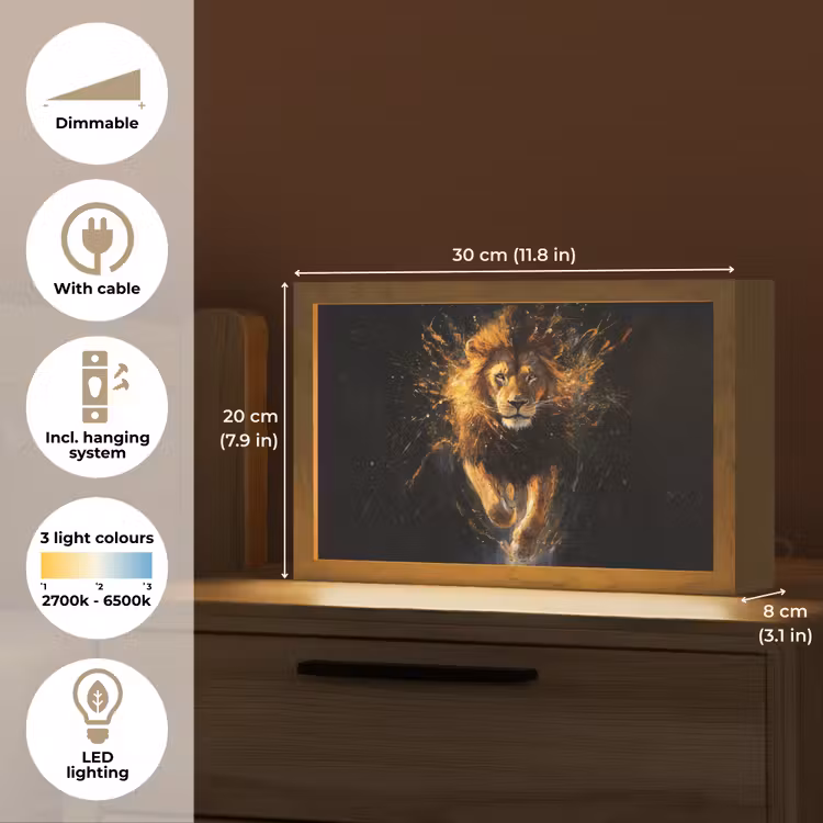 Leeuw - Zwart - Oranje - Verf Light Box met kabel (Tafellamp) klein -USP_EN