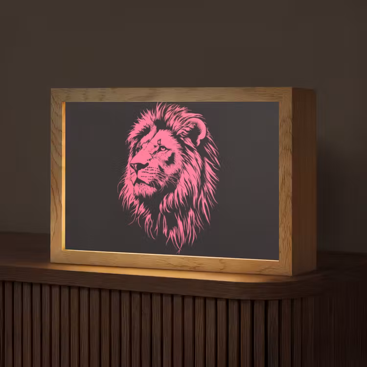 Leeuw - Zwart - Roze - Neon Light Box met kabel (Tafellamp) klein -z3d_website