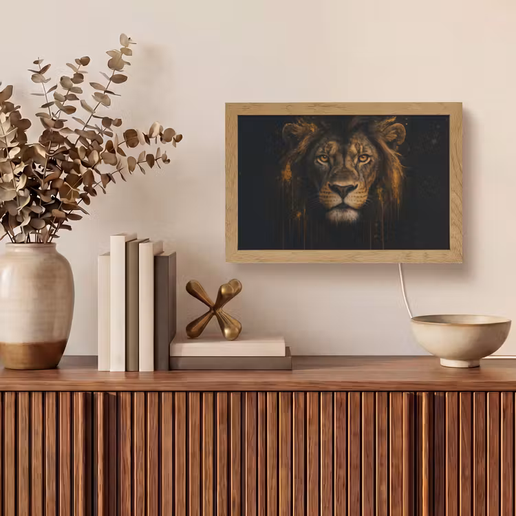 Leeuw - Goud - Druppels Light Box met kabel (Tafellamp) klein -sfeer2