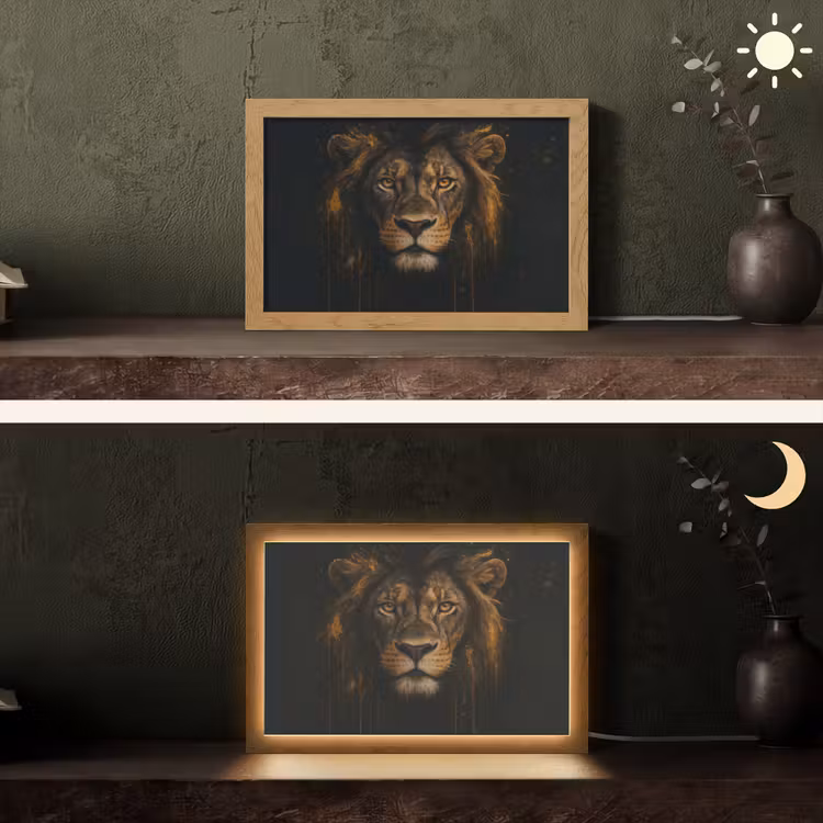 Leeuw - Goud - Druppels Light Box met kabel (Tafellamp) klein -sfeer3