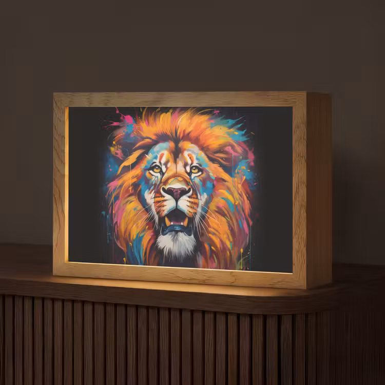 Leeuw - Graffiti - Dieren - Zwart Light Box met kabel (Tafellamp) klein -z3d_website