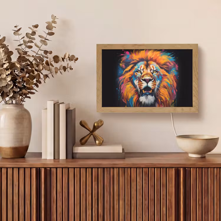 Leeuw - Graffiti - Dieren - Zwart Light Box met kabel (Tafellamp) klein -sfeer2