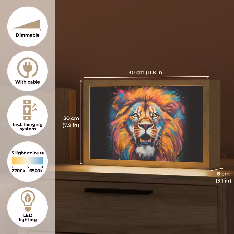 Leeuw - Graffiti - Dieren - Zwart Light Box met kabel (Tafellamp) klein -USP_EN