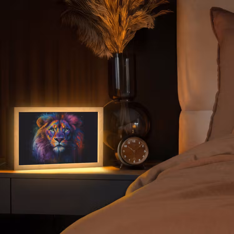 Leeuwenkop - Felgekleurd - Abstract Light Box met kabel (Tafellamp) klein -sfeer1