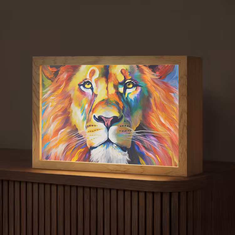 Leeuw - Olieverf - Kunst - Dieren Light Box met kabel (Tafellamp) klein -z3d_website