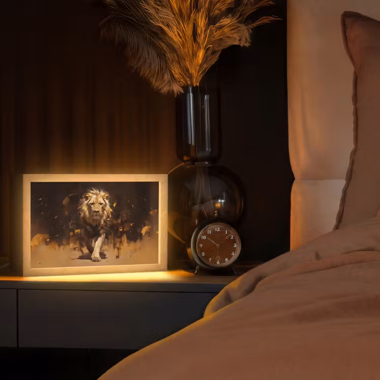 Leeuw - Geschilderd - Abstract - Goud Light Box met kabel (Tafellamp) klein -sfeer1