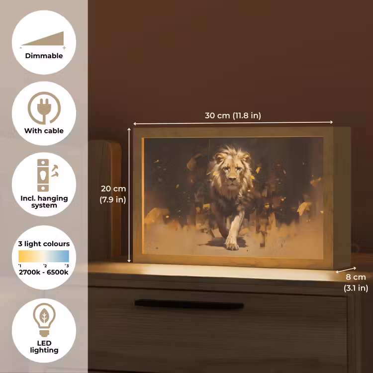 Leeuw - Geschilderd - Abstract - Goud Light Box met kabel (Tafellamp) klein -USP_EN