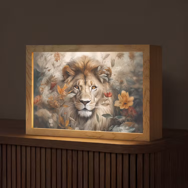Leeuw - Wilde dieren - Planten - Natuur - Bloemen Light Box met kabel (Tafellamp) klein -z3d_website