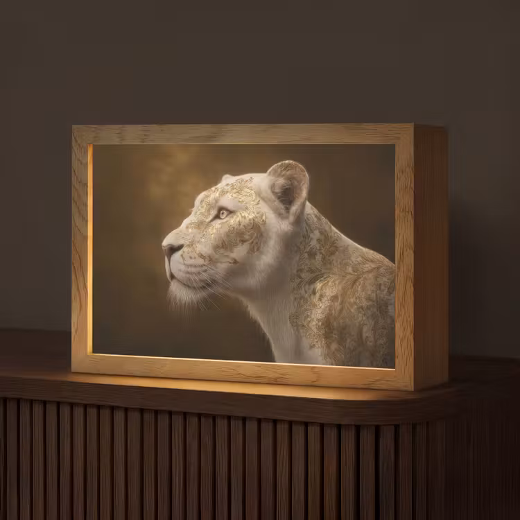 Leeuwin - Bloemen - Wit - Goud Light Box met kabel (Tafellamp) klein -z3d_website