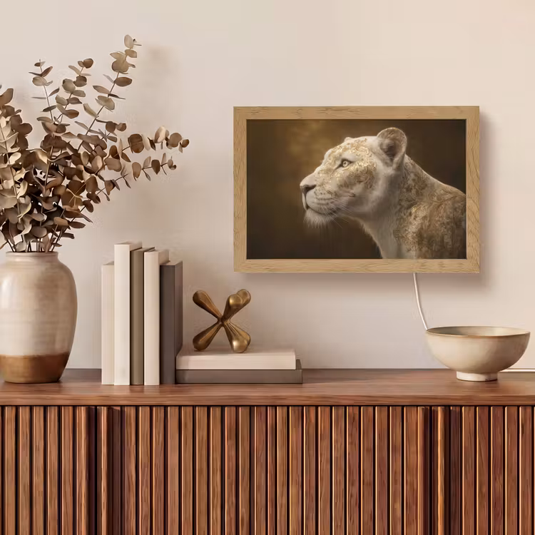 Leeuwin - Bloemen - Wit - Goud Light Box met kabel (Tafellamp) klein -sfeer2