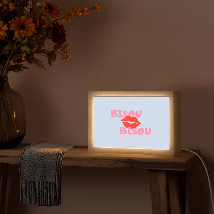 Lippen - Bisou - Blauw Light Box met kabel (Tafellamp) klein -sfeer4