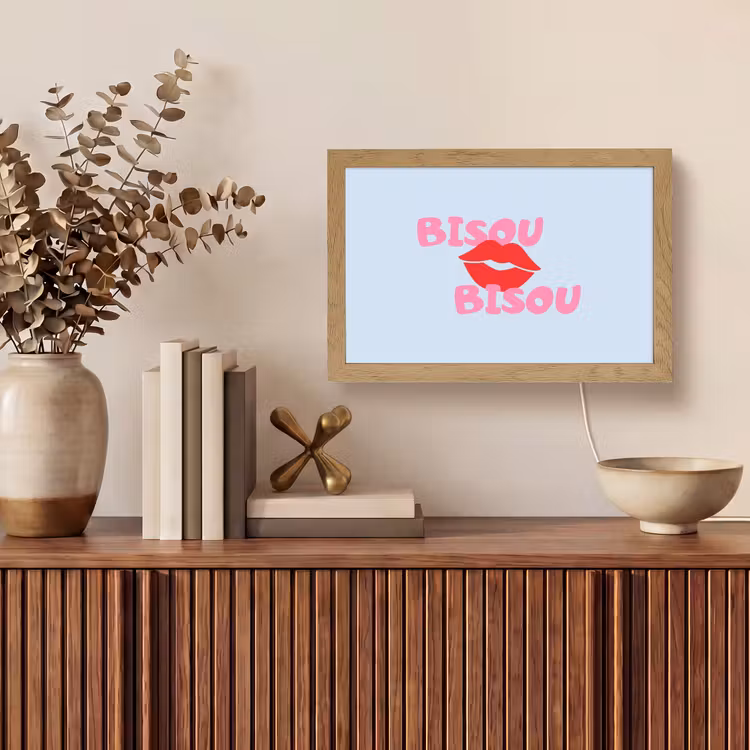 Lippen - Bisou - Blauw Light Box met kabel (Tafellamp) klein -sfeer2