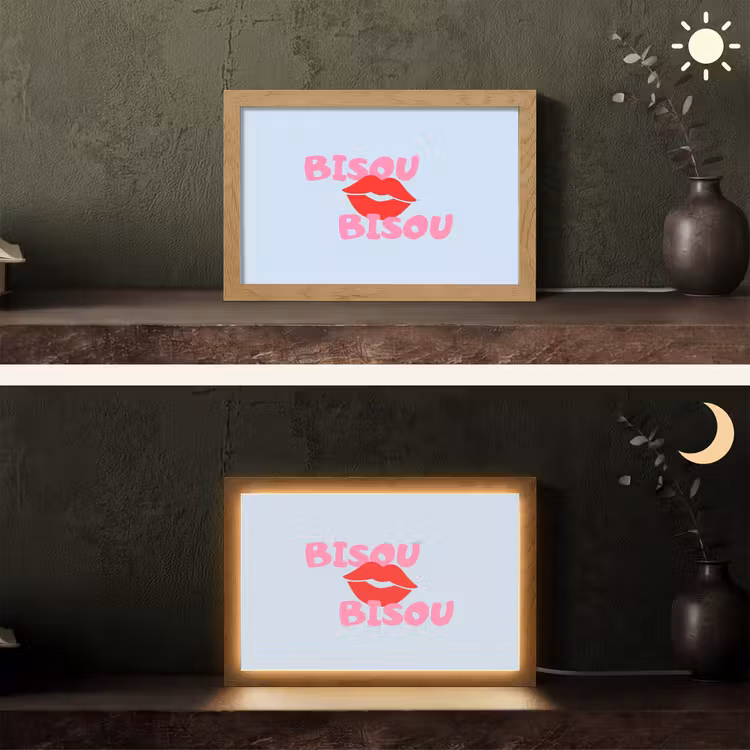 Lippen - Bisou - Blauw Light Box met kabel (Tafellamp) klein -sfeer3