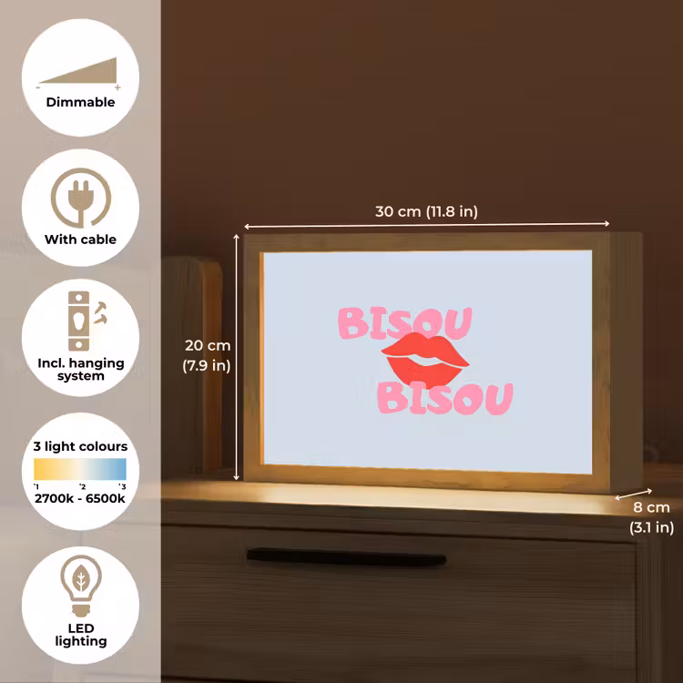 Lippen - Bisou - Blauw Light Box met kabel (Tafellamp) klein -USP_EN