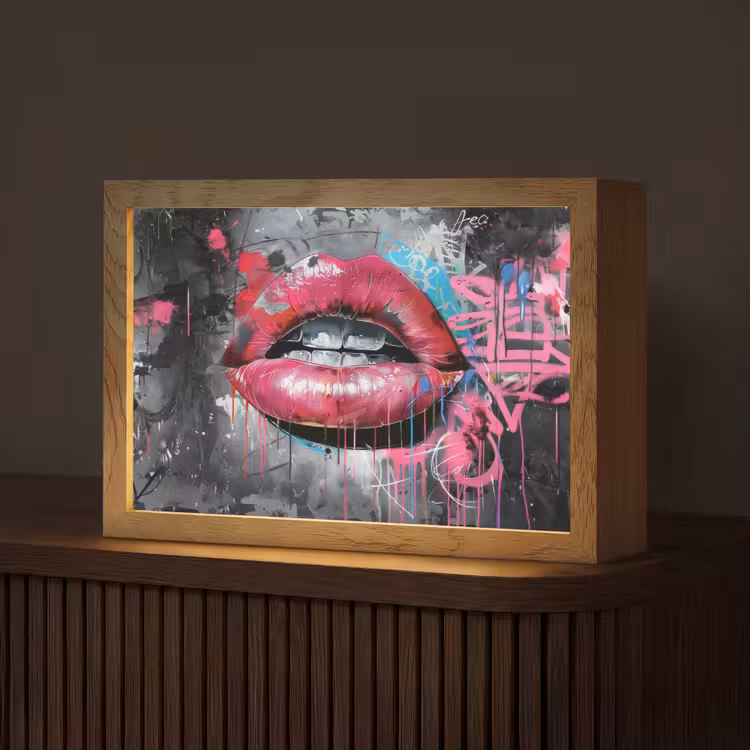 Lippen - Felroze - Graffiti - Verfstrepen Light Box met kabel (Tafellamp) klein -z3d_website