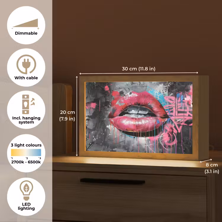 Lippen - Felroze - Graffiti - Verfstrepen Light Box met kabel (Tafellamp) klein -USP_EN