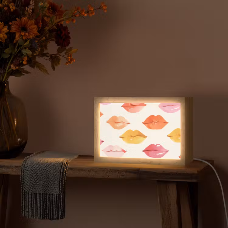 Lippen - Kleurrijk - Glanzend Light Box met kabel (Tafellamp) klein -sfeer4