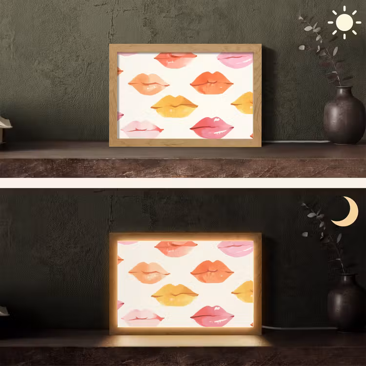 Lippen - Kleurrijk - Glanzend Light Box met kabel (Tafellamp) klein -sfeer3