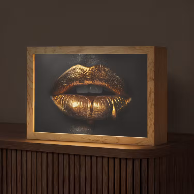 Lippen - Goud - Abstract - Zwart - Aesthetic Light Box met kabel (Tafellamp) klein -z3d_website