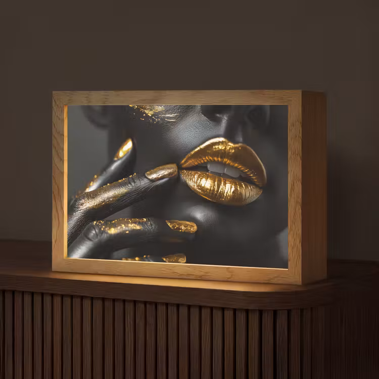 Lippen - Goud - Abstract - Zwart - Vrouw Light Box met kabel (Tafellamp) klein -z3d_website