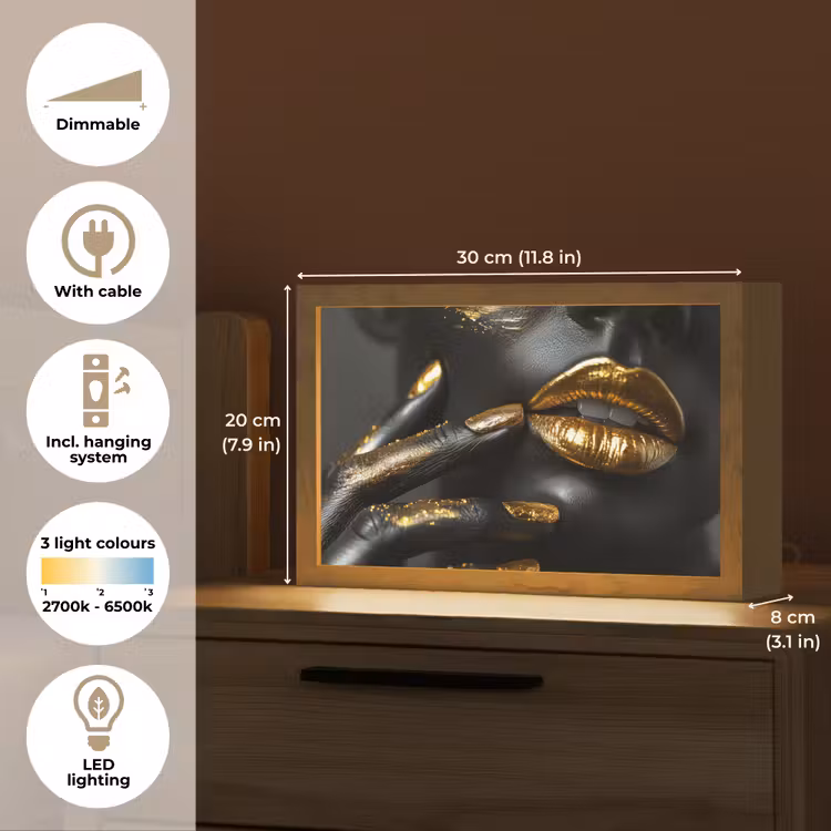 Lippen - Goud - Abstract - Zwart - Vrouw Light Box met kabel (Tafellamp) klein -USP_EN