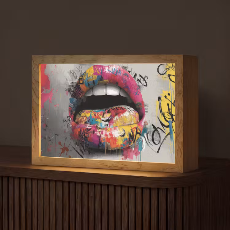 Lippen - Graffiti - Expressief Light Box met kabel (Tafellamp) klein -z3d_website