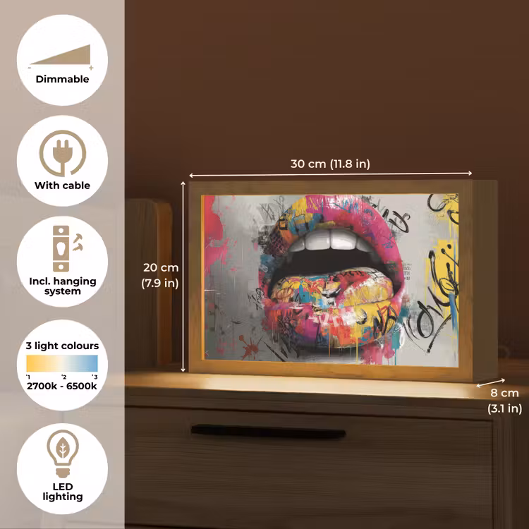 Lippen - Graffiti - Expressief Light Box met kabel (Tafellamp) klein -USP_EN