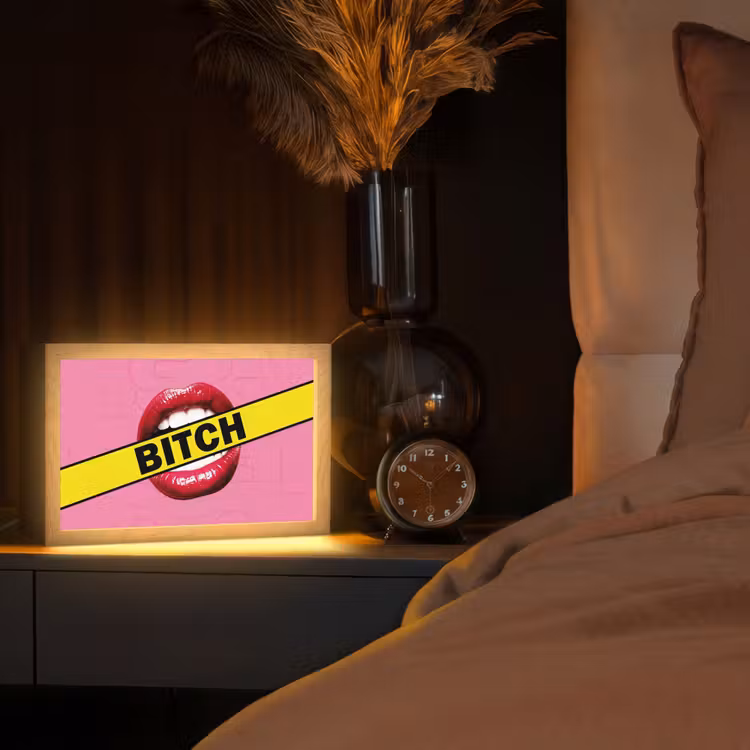 Lippen - Tekst - Kleurrijk Light Box met kabel (Tafellamp) klein -sfeer1
