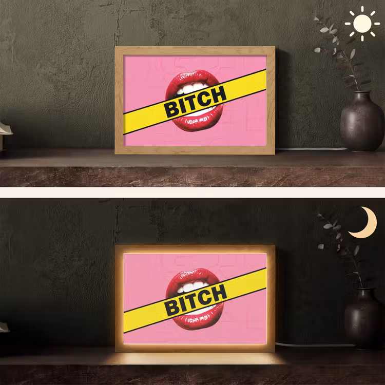 Lippen - Tekst - Kleurrijk Light Box met kabel (Tafellamp) klein -sfeer3