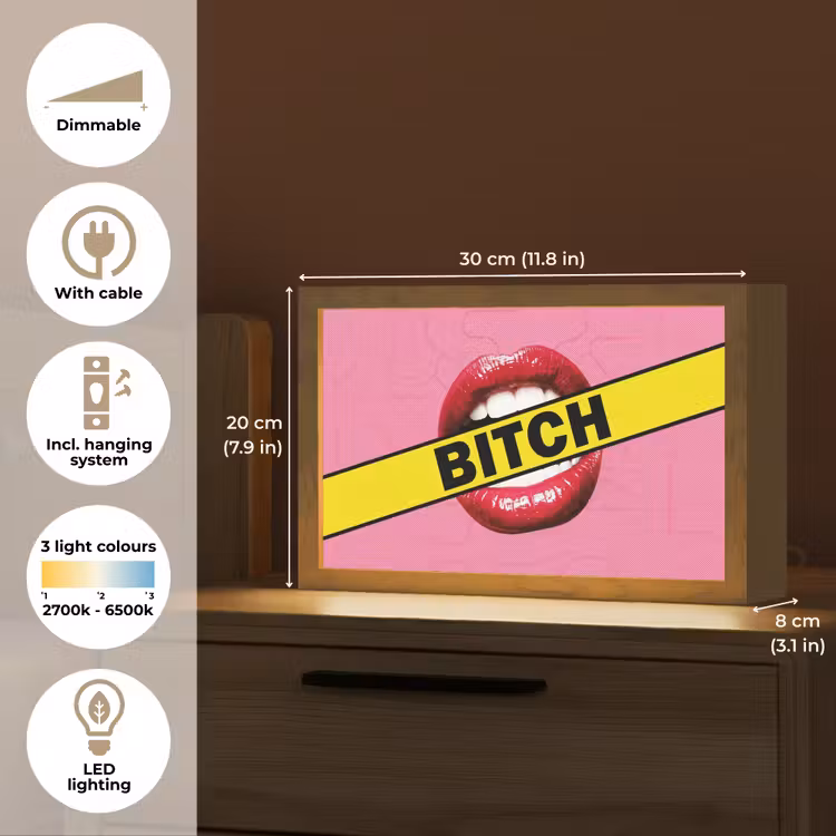 Lippen - Tekst - Kleurrijk Light Box met kabel (Tafellamp) klein -USP_EN