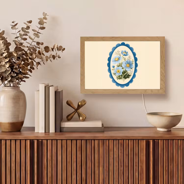 Lijst - Bloemen - Lichtblauw - Illustratie Light Box met kabel (Tafellamp) klein -sfeer2