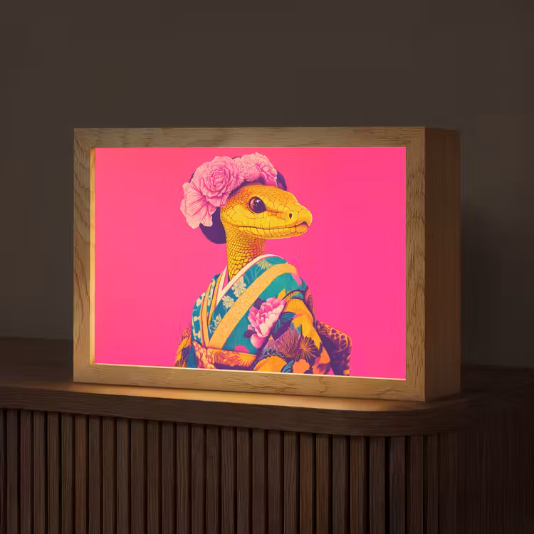 Hagedis - Bloemen - Roze - Kimono Light Box met kabel (Tafellamp) klein -z3d_website