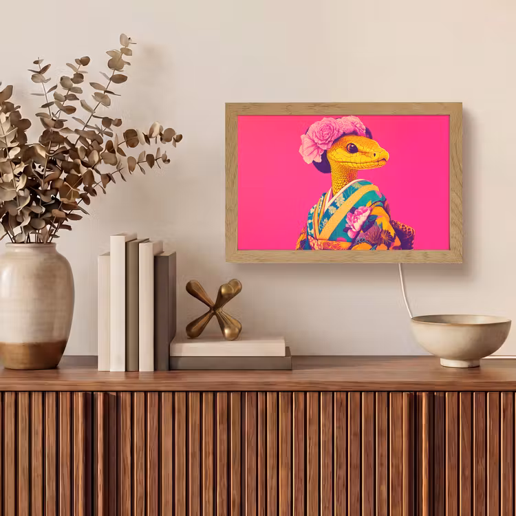 Hagedis - Bloemen - Roze - Kimono Light Box met kabel (Tafellamp) klein -sfeer2