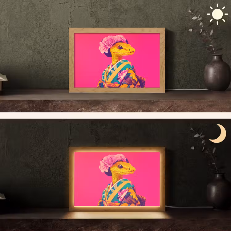 Hagedis - Bloemen - Roze - Kimono Light Box met kabel (Tafellamp) klein -sfeer3