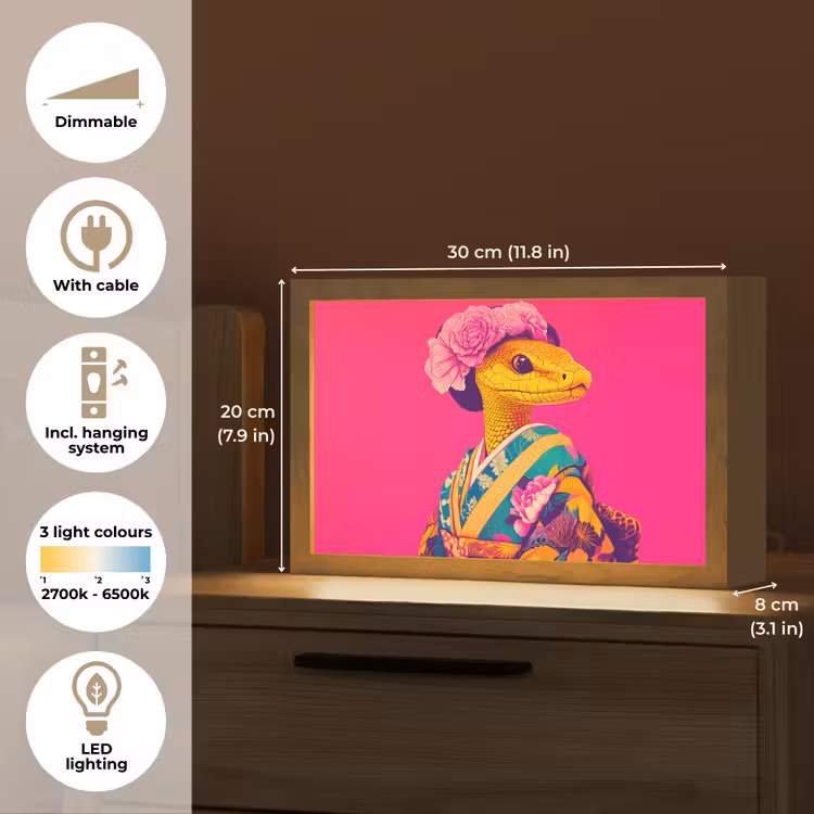 Hagedis - Bloemen - Roze - Kimono Light Box met kabel (Tafellamp) klein -USP_EN
