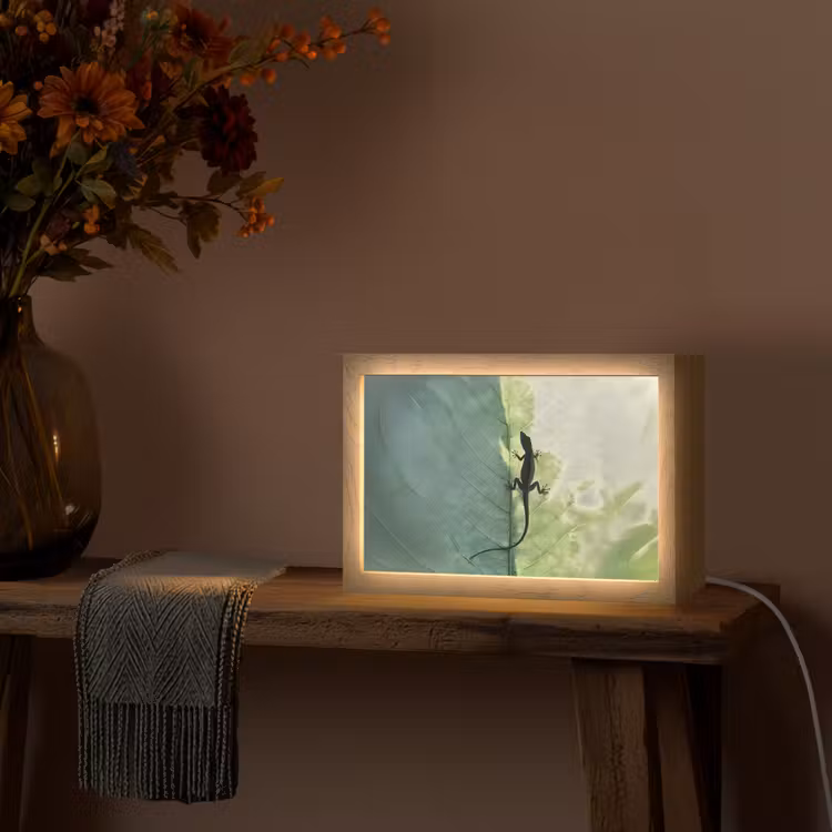 Hagedis - Blad - Nerven - Groen Light Box met kabel (Tafellamp) klein -sfeer4