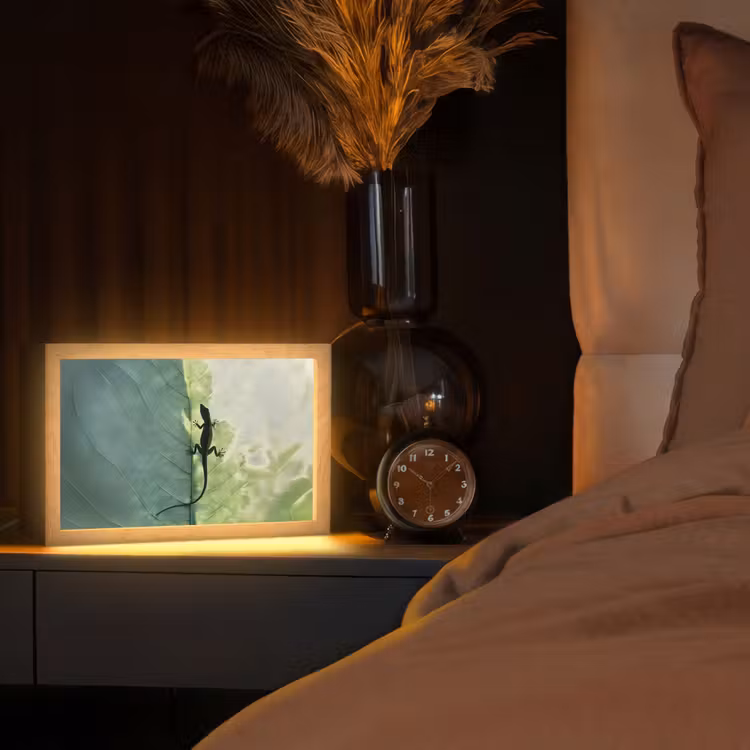 Hagedis - Blad - Nerven - Groen Light Box met kabel (Tafellamp) klein -sfeer1