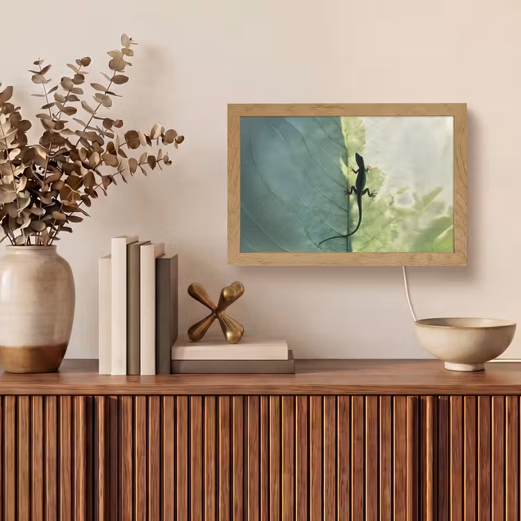 Hagedis - Blad - Nerven - Groen Light Box met kabel (Tafellamp) klein -sfeer2