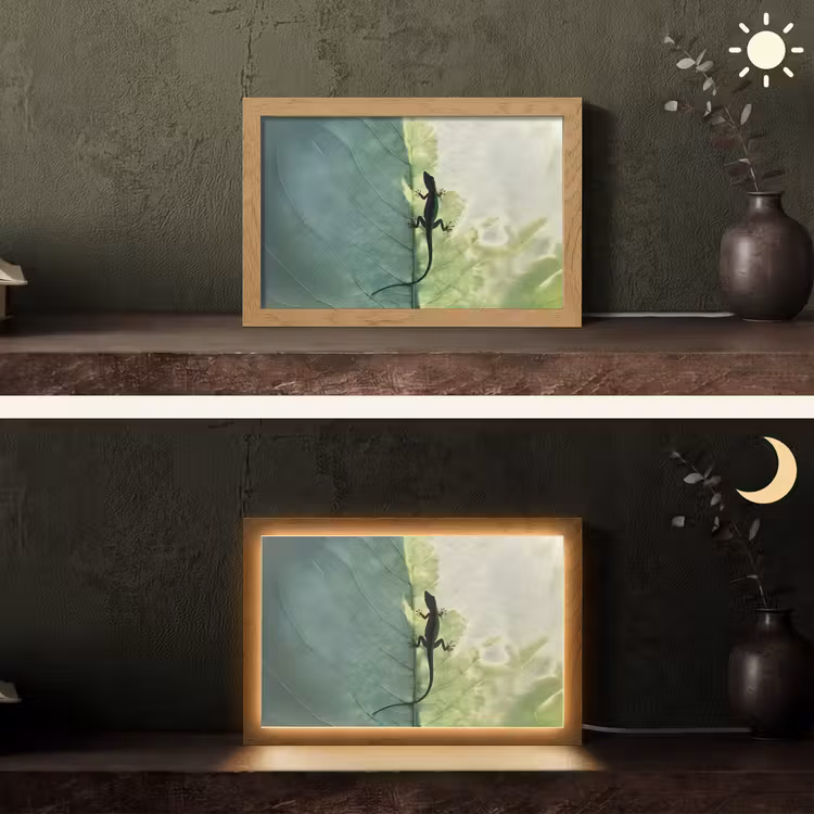 Hagedis - Blad - Nerven - Groen Light Box met kabel (Tafellamp) klein -sfeer3