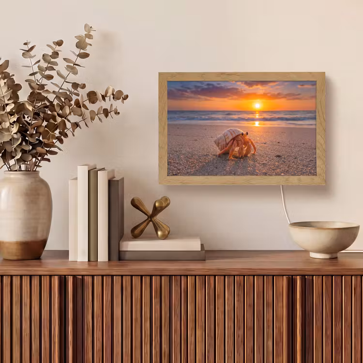 Kreeft - Strand - Natuur - Zonsondergang - Oranje Light Box met kabel (Tafellamp) klein -sfeer2