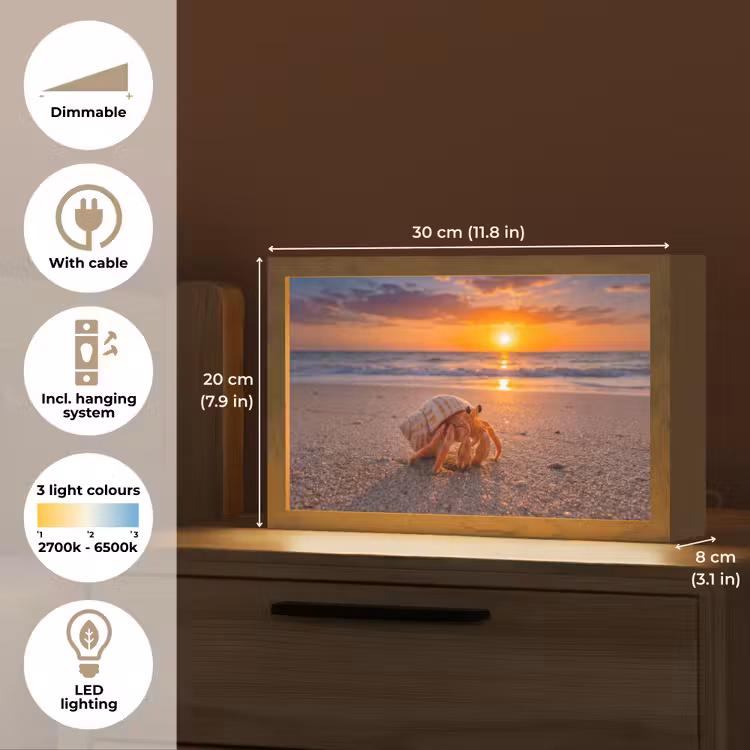 Kreeft - Strand - Natuur - Zonsondergang - Oranje Light Box met kabel (Tafellamp) klein -USP_EN