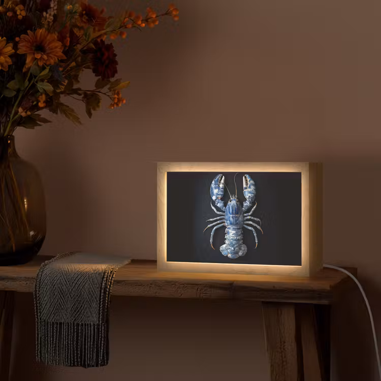 Kreeft - Delftsblauw - Schild - Stoer Light Box met kabel (Tafellamp) klein -sfeer4