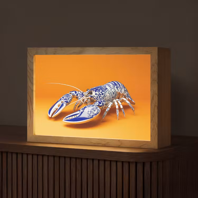 Kreeft - Delftsblauw - Schild - Stoer - Oranje Light Box met kabel (Tafellamp) klein -z3d_website