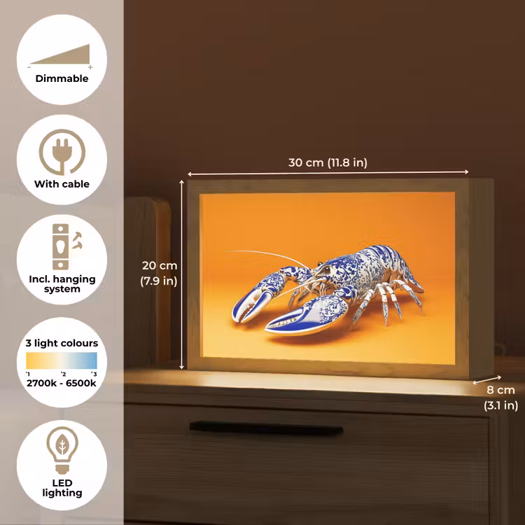 Kreeft - Delftsblauw - Schild - Stoer - Oranje Light Box met kabel (Tafellamp) klein -USP_EN