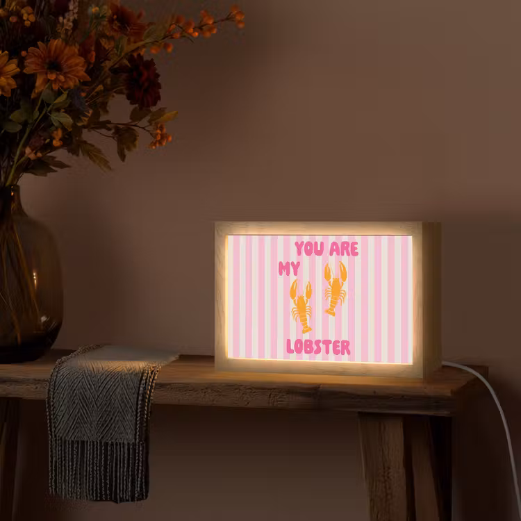 Lobster - Love - Valentijn Light Box met kabel (Tafellamp) klein -sfeer4
