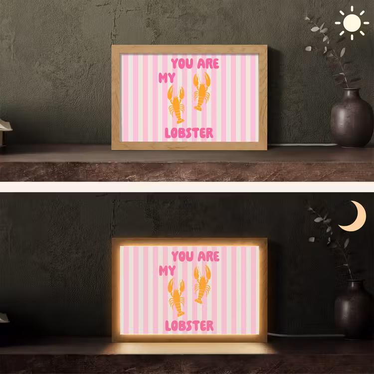 Lobster - Love - Valentijn Light Box met kabel (Tafellamp) klein -sfeer3