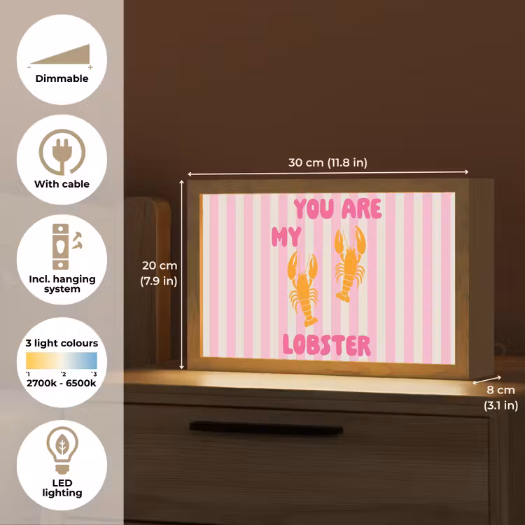 Lobster - Love - Valentijn Light Box met kabel (Tafellamp) klein -USP_EN